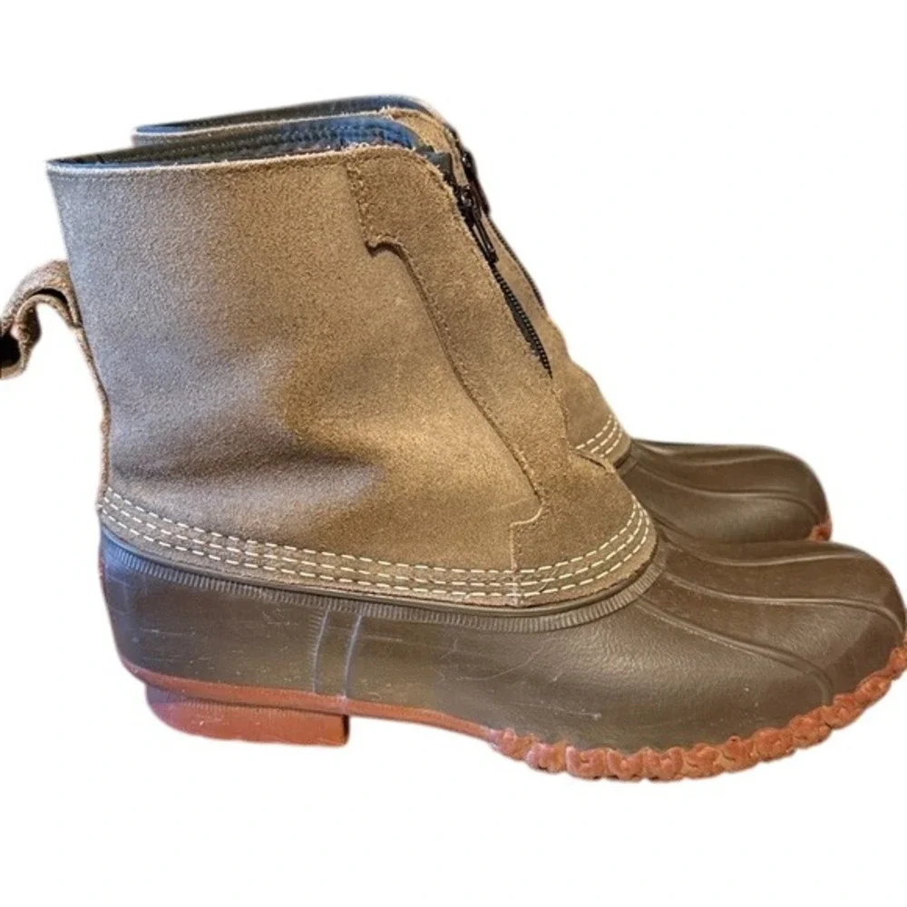 Women's Vintage LL Bean Suede Zip Up‎ Tan Red Plaid Lined Winter Duck Boots 9M